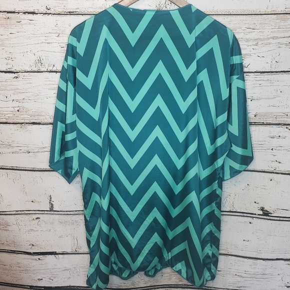 Lularoe Lindsay Kimono Turqoise Chevron Large - Picture 2 of 7
